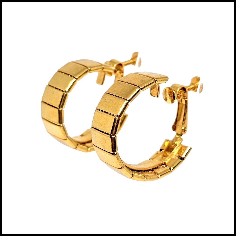 Vintage signed Napier Screw Back Earrings Gold Tone Hoop Mid Century Modern